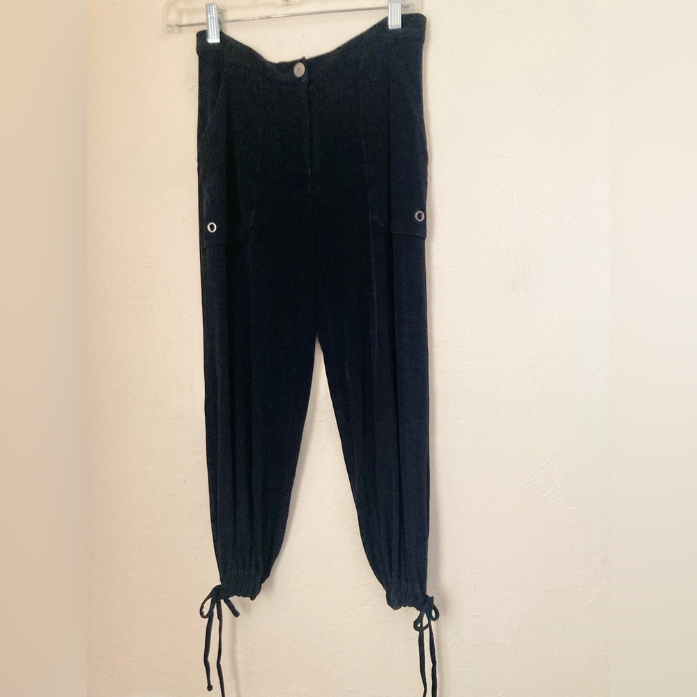 Travelers CHICOS Women's Pants Tie Cinch Leg Pull On Black Zipper Crop Size 1